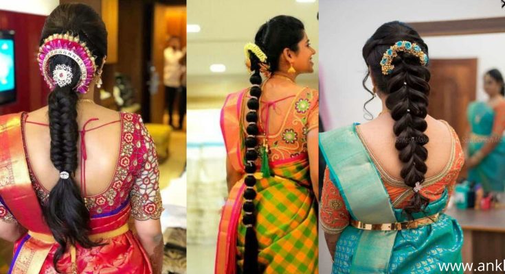 Traditional hairstyle for engagement in saree
